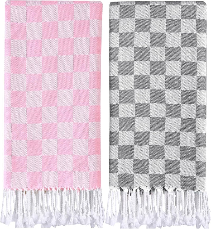 Antfuny 2 Packs Checkered Plaid Yoga Gym Turkish Towel for Spa Bath Beach Blanket Quick Dry Lightweight Absorbent Gym Gear Essentials Running Accessories Excise Must Haves Workout Stuff Walking Gadgets - Image 1